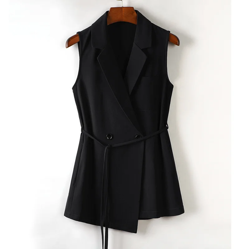 

2021 New Fashion Trendy Vest For Women Business Office Spring Summer Korean White Blue Black Sleeveless Waistcoat Tops Plus Size