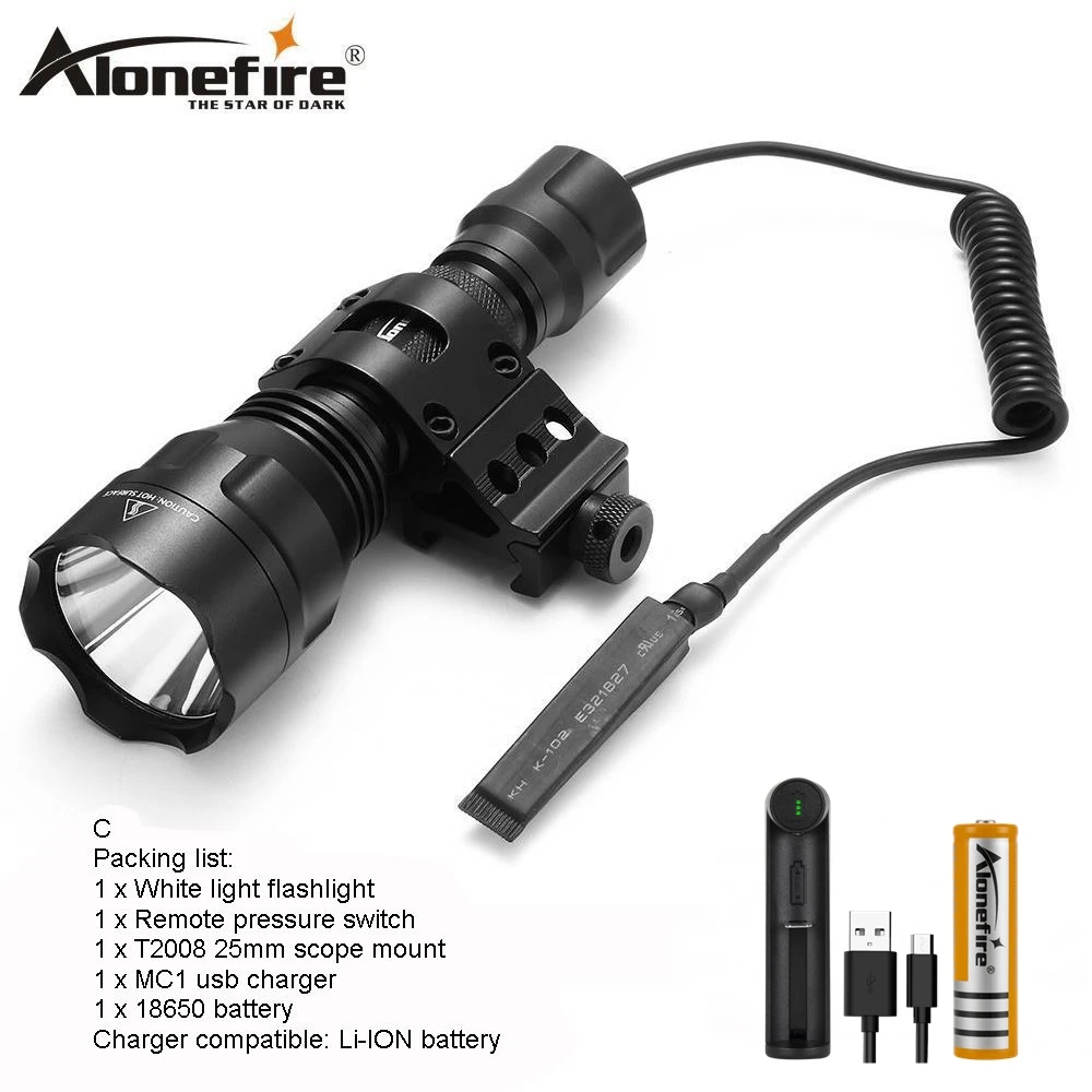 C8 T2008-C AloneFire C8 CREE XM-L2 T6 светодиодный тактический вспышка светильник фонарь охотничий страйкбол прицел ружья светильник перезаряжаемый аккумулятор 18650 - Испускаемый цвет: C8 T2008-C