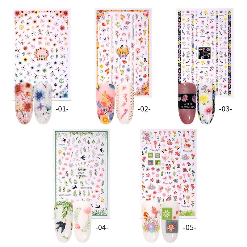 1 лист красочные 3D наклейки для ногтей цветок листья узорами дизайн переводные s