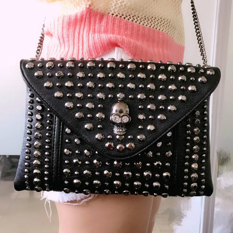 Women Skull Messenger Small Mini Bag Rivet Clutch Envelope Crossbody Punk Shoulder | Багаж и сумки