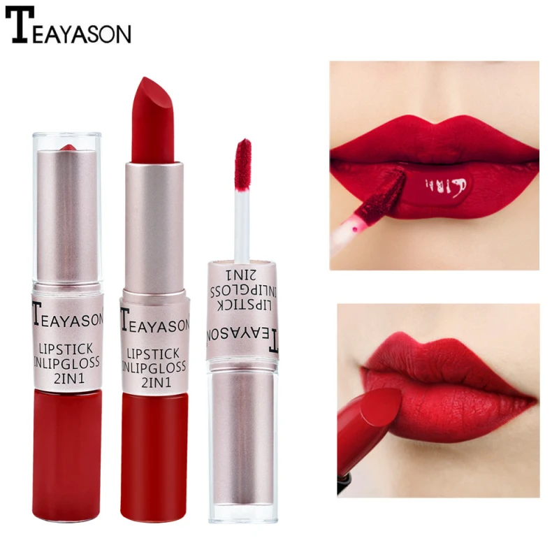 

TEAYASON 2-in-1 Lipstick Lip Gloss Double-Head Matte Non-stick Cup Waterproof Lasting Lip Gloss Liquid Lipstick Cosmetics