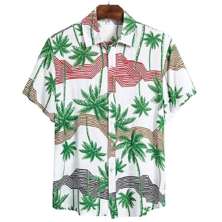 

Summer Casual Mens Hawaiian Dress Shirt Loose Printed Short Sleeve Cotton Hawaii Shirt Flower Men