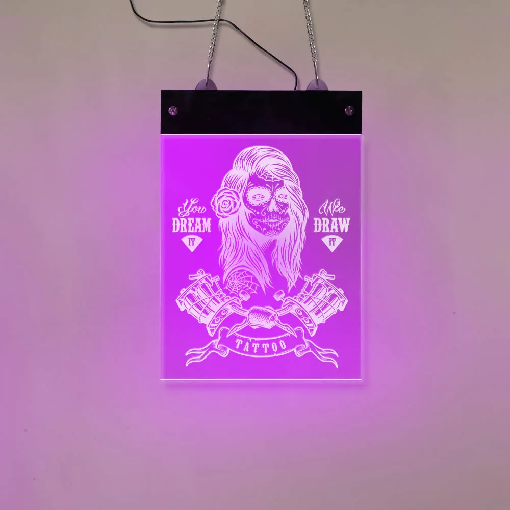 You Dream It We Draw Tattoo Studio LED Business Logo Girl Electric Display Sign oist Lighting рекламная доска|Таблички и