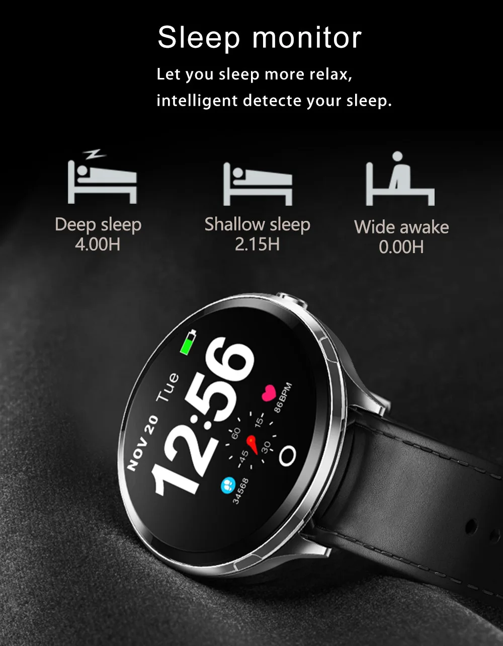 Kospet V12 кожаные Смарт часы из закаленного стекла Bluetooth пульсометр мониторинг