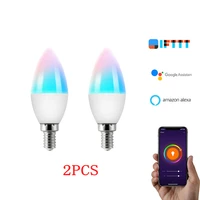 2pcs smart wifi led bulb dimmable led lamp voice control magic bulb e14 rgb cw 3 5w candle work with alexa google home assistant