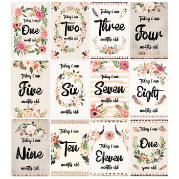 12 Sheet Baby Milestone Cards Newborn Monthly Memorial Growth Record Photo Cards Photo Sharing Cards Infant Baby Photo Landmark 1