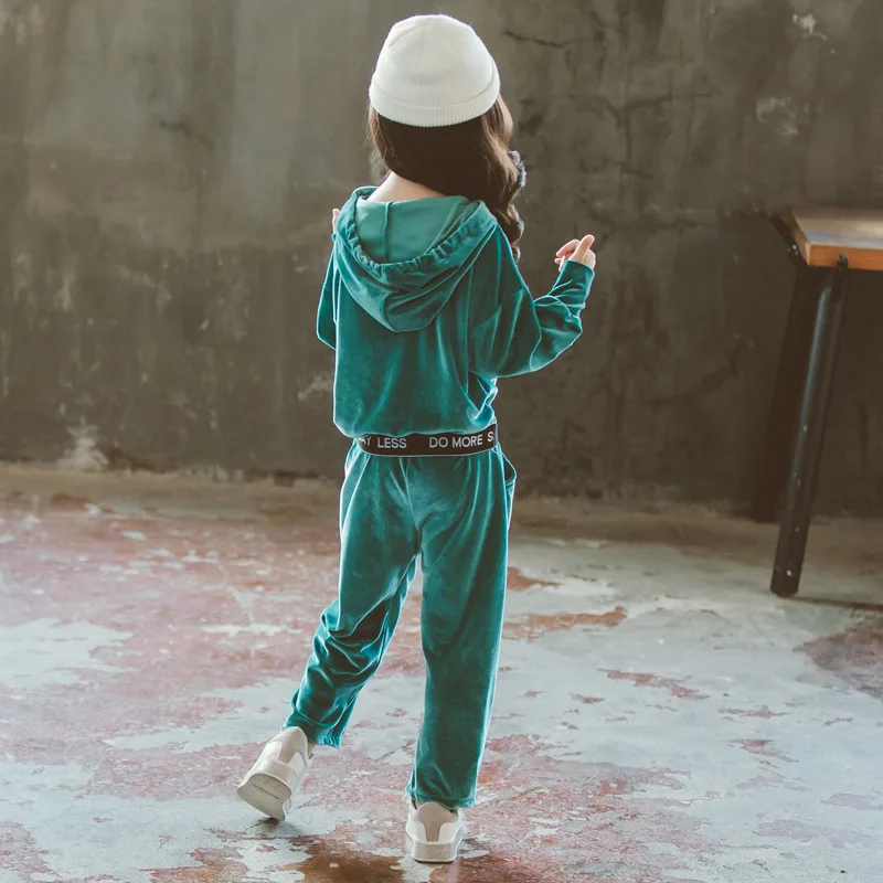 Модная одежда для девочек Осенний свитер с капюшоном и штаны Комплект из 2