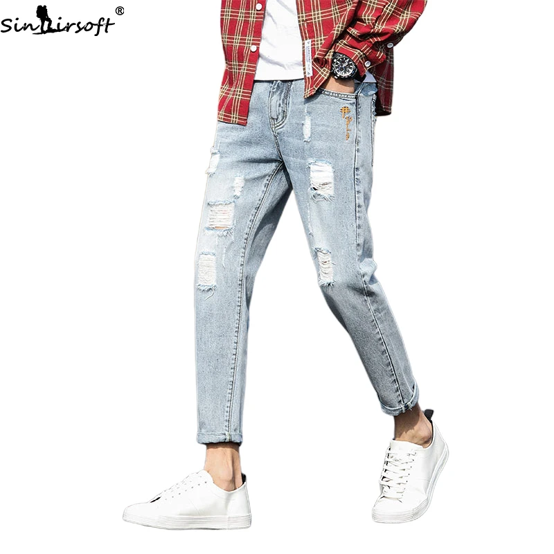 Spring And Summer Men's New Ripped Jeans Korean Trend Slim Loose Wild Straight Casual Denim Trousers Men Tide Brand|Мужские джинсы| |