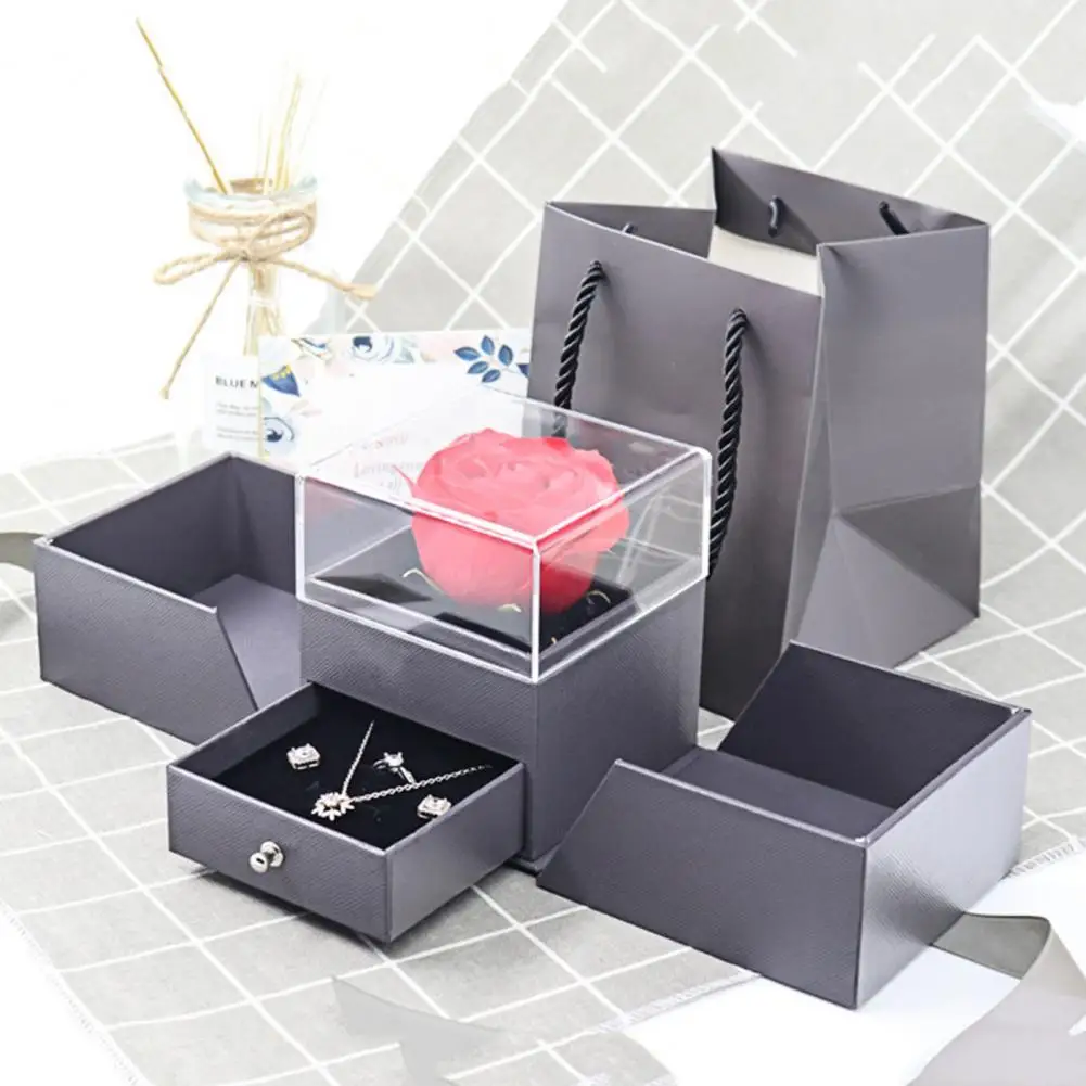 

Unfading Dried Flower Design Ring Gift Craft Jewelry Display Holder Packing Box