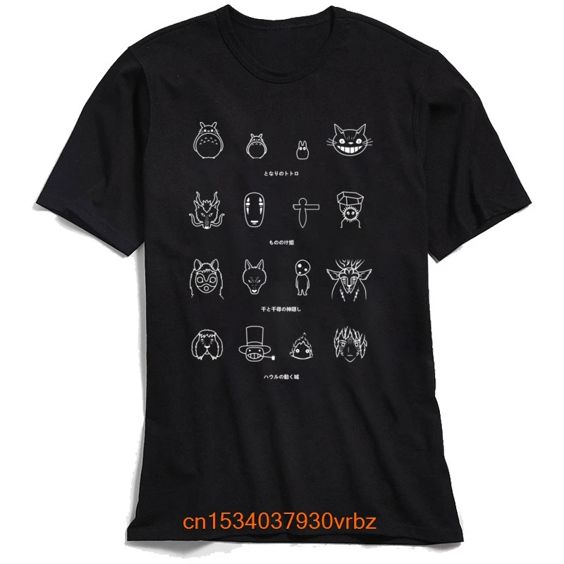 

Best Spirit Icons T Shirt Totoro Mens Tops Faceless Tshirt 2020 O-neck Cotton Fabric Men T-shirts Print Casual Short Regular