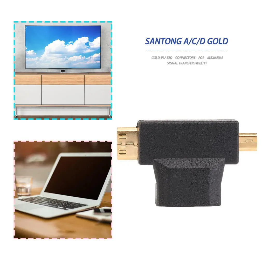 Черный переходник HDMI Type A типа Мама папа Mini Тип C + Micro D|Коробки передач и кабели| |