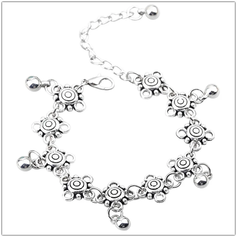 С браслетом на лодыжке Летние богемные винтажные Серебристые кулоны Цвет монета