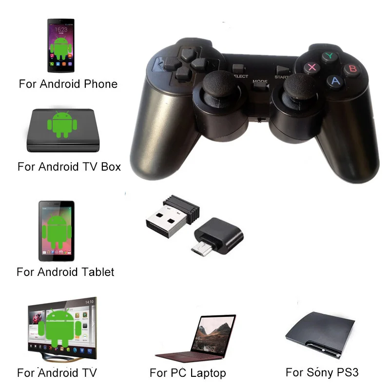 Беспроводной игровой контроллер 2 4G джойстик с адаптером OTG Micro USB для Android TV Box ПК PS3