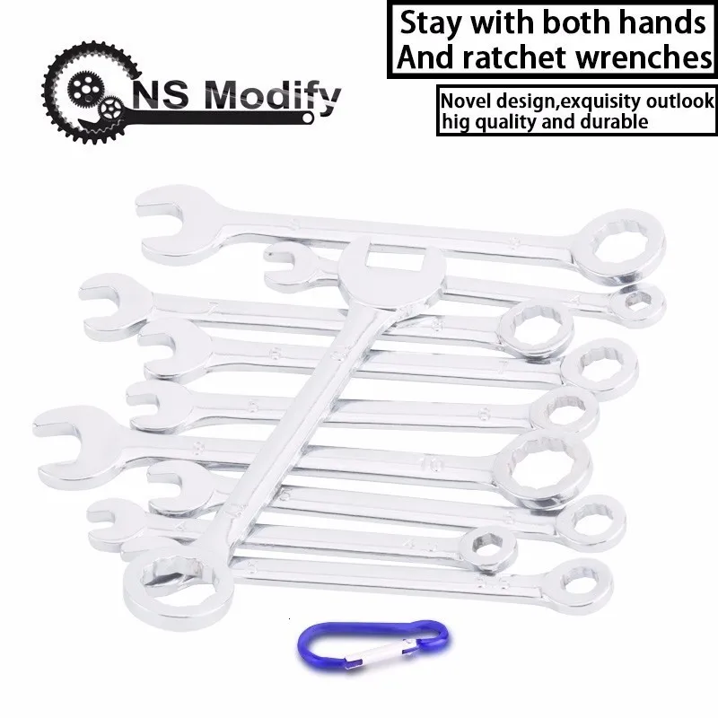 

NS Modify 10Pcs Multitool Key Ratchet Spanners Set Tools Wrenches Universal Keys Gear Ring Wrench End Metric Car Repair Tools