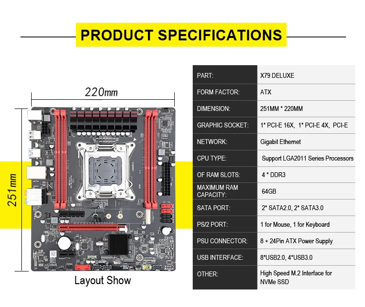 Jingsha X79 материнская плата LGA2011 ATX USB3.0 SATA3.0 PCI-E NVME M.2 SSD поддержка памяти REG ECC и процессор Xeon E5