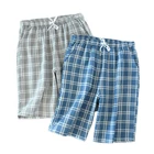 Летние клетчатые Короткие штаны для сна, мужские Пижамные штаны, Мягкие 100% хлопковые домашние шорты, мужские повседневные пижамные штаны для мужчин