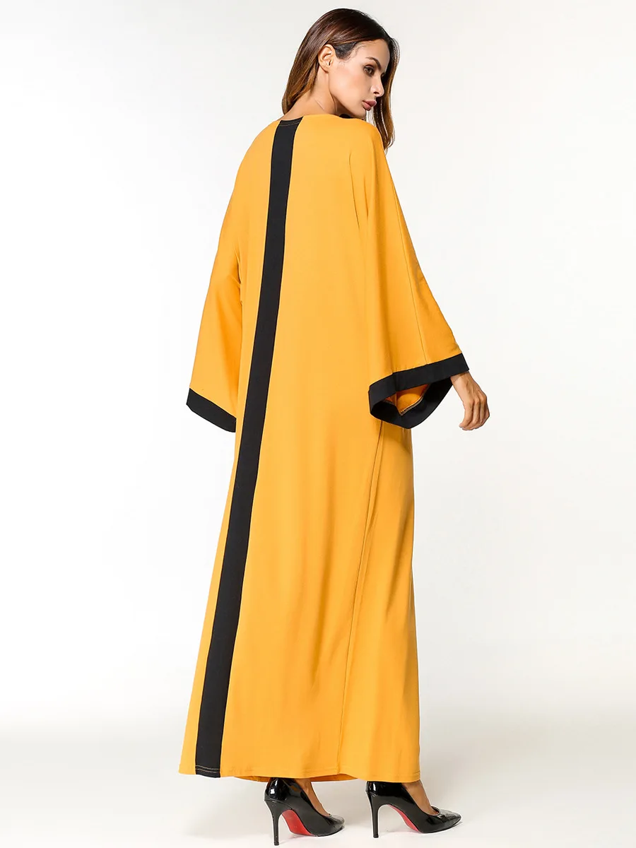 Арабское платье мусульманская Abaya Дубай с длинным рукавом желтая футболка