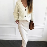 autumn winter 2021 casual short women cardigan knitted sweater long sleeve v neck button cardigans loose streetwear fashion coat