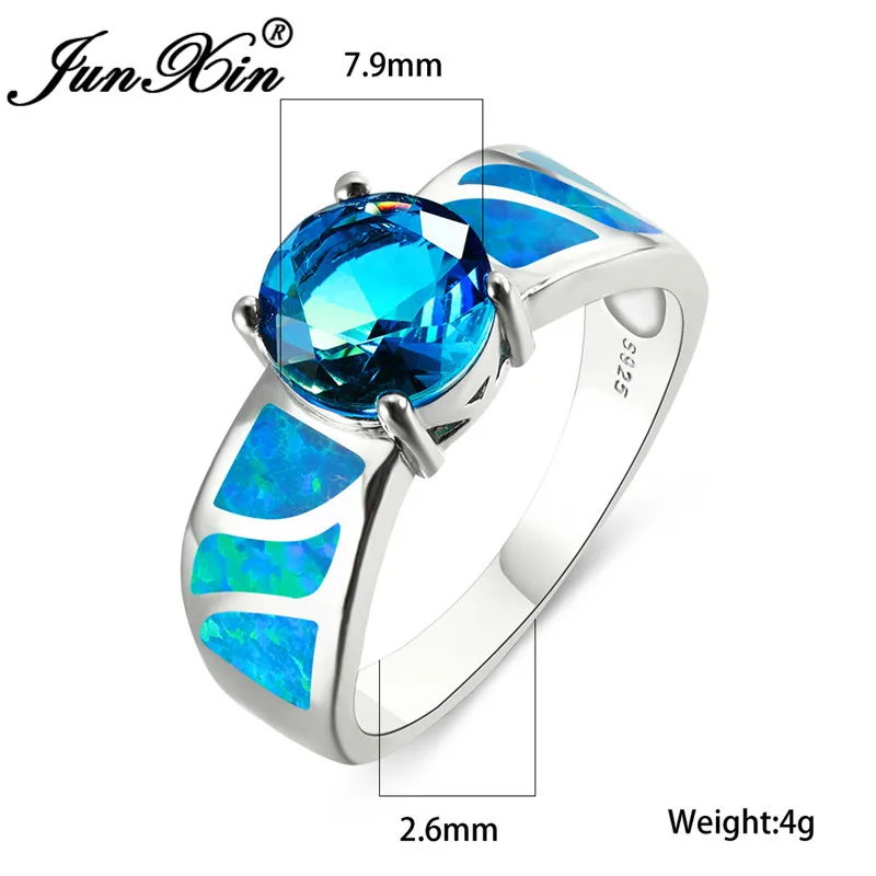 Женское кольцо с голубым огненным опалом обручальное градиентом радуги