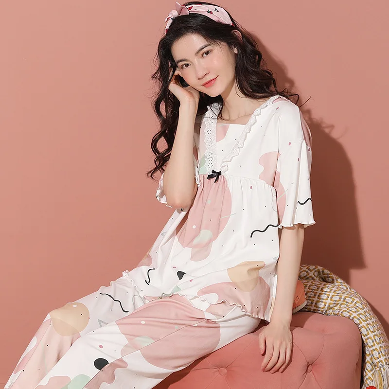 

Summer Pajama women's modal cotton short sleeve Capris suit casual wear home clothes