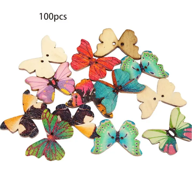 

100Pcs 2 Holes Mixed Butterfly Wooden Buttons for DIY Sewing Crafts Scrapbooking