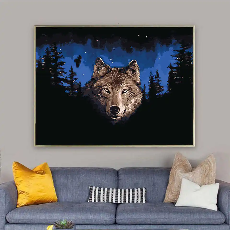 AZQSD Painting By Numbers Paint Wolf DIY Canvas Picture Home Decoration Hand Painted Oil Animal K070 | Дом и сад
