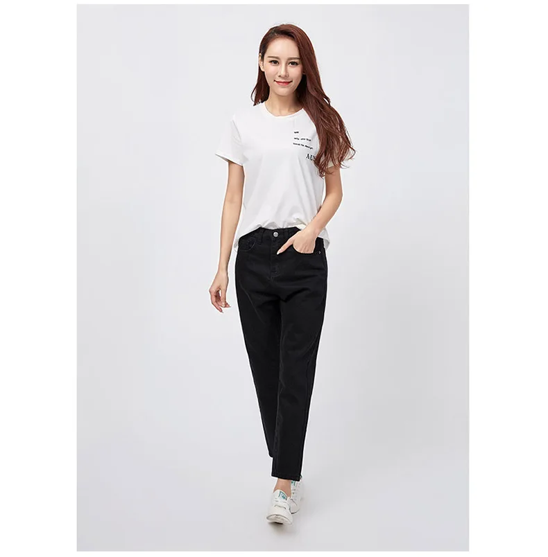 

Summer Pop Fashion Jeans Lady Loose Solid Color Cotton Ankle Length Denim Pants Woman Casual Classic Minimalist Style Pants