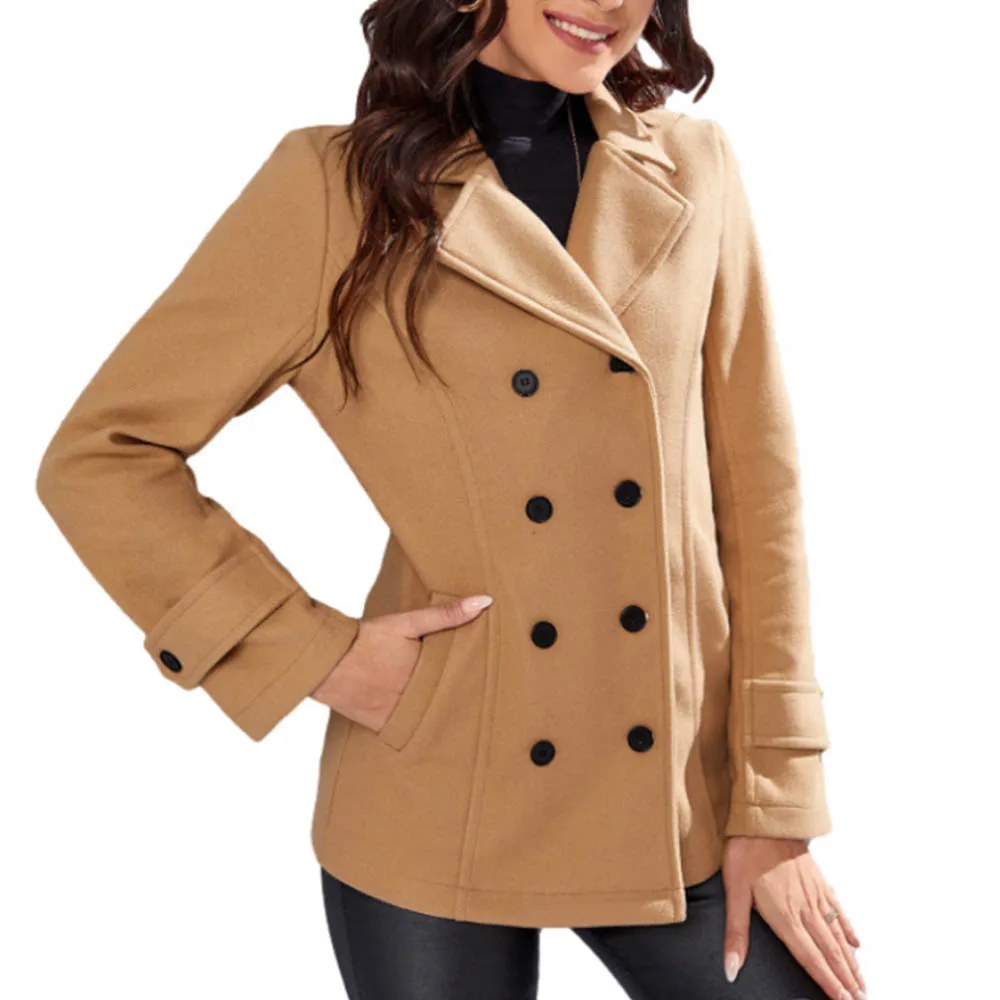 

Fashion Women Long Sleeve Winter Button Blazer Turn-Down Collar Coat Casual Business Office Ladies Coat Double Breasted Jacket