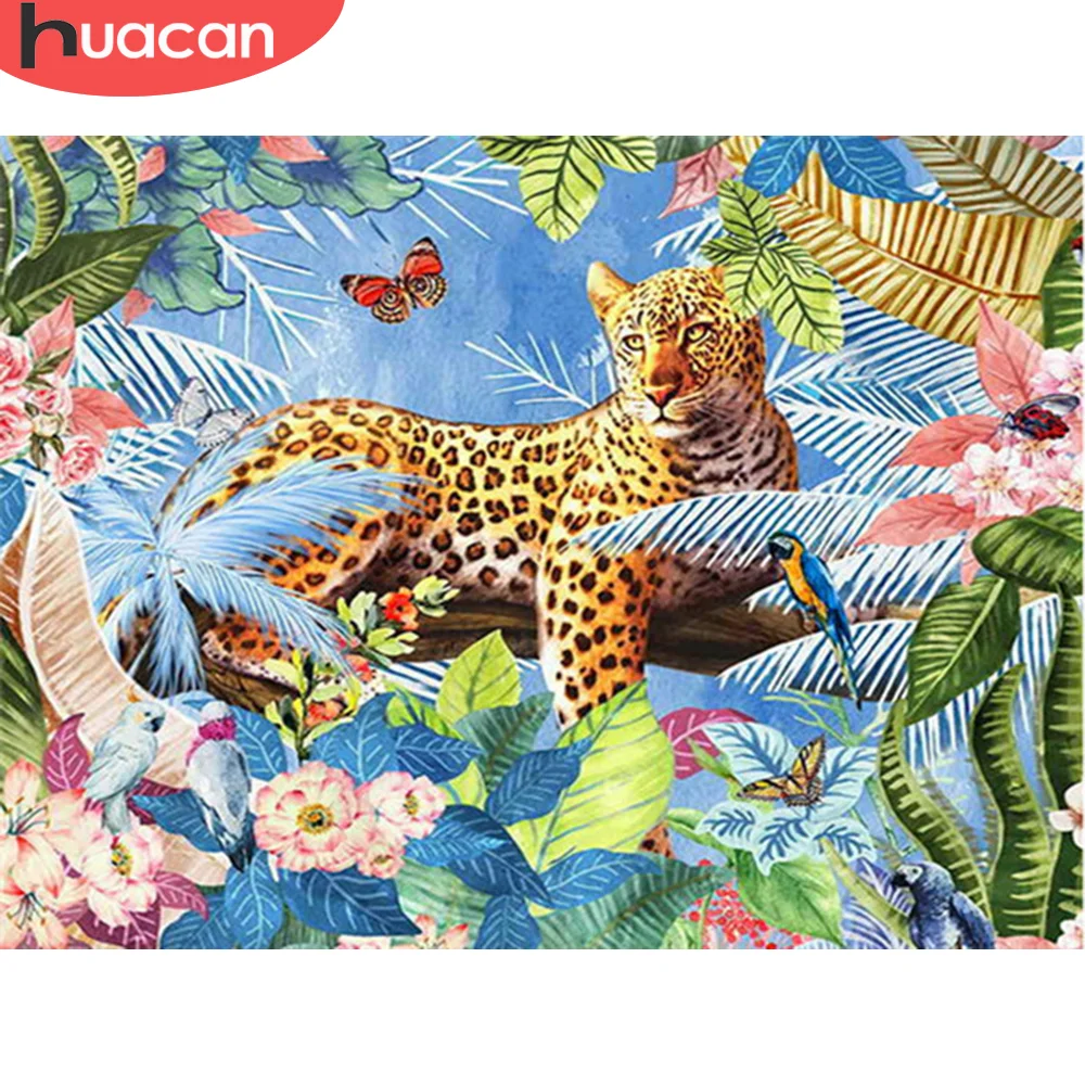 

HUACAN 5d Diamond Painting Full Drill Square Leopard Diamond Embroidery Animal Diamond Mosaic Beadwork Sets Handmade Gift