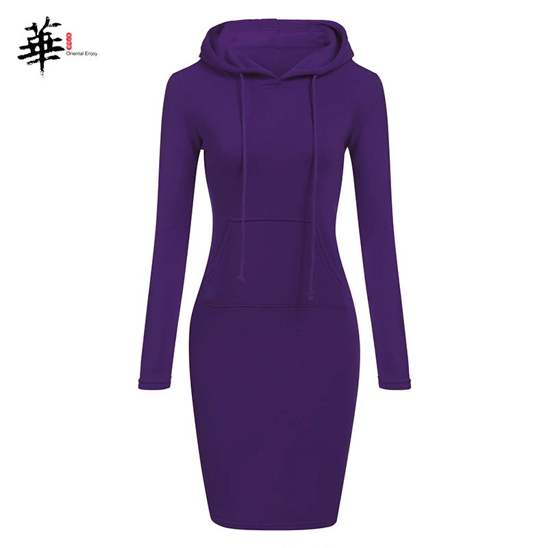 Женское платье с капюшоном флисовое длинным рукавом Толстовка на осень и зиму |