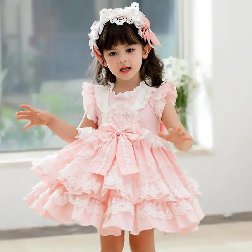 

Baby Girl Summer Autumn Pink Vintage Turkey Style Lolita Ball Gown Princess Dress For Girls Casual Party Dress L1257