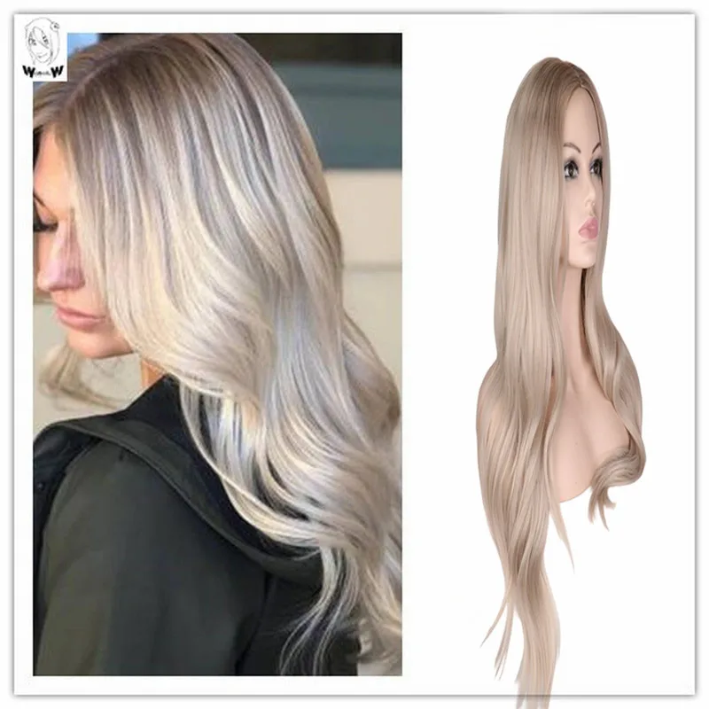 

WHIMSICAL W Synthetic Wig Women Long Wavy Brown Platinum Blonde Natural Looking Heat Resistant Breathable Hair Wigs