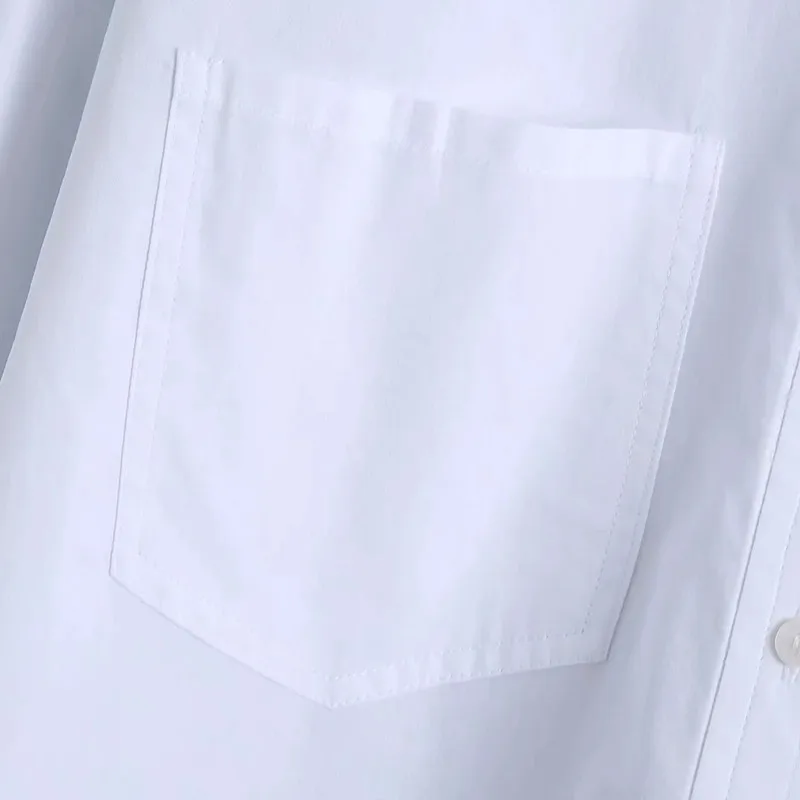 

2021 White color casual loose cute design white blouse women short shirts with pockets