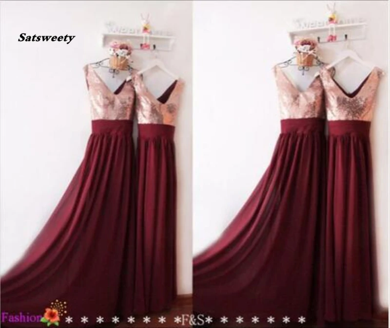 

Tank V Neck Champagne Sequin Long Bridesmaid Dresses For Special Occasion DressesFast Delivery