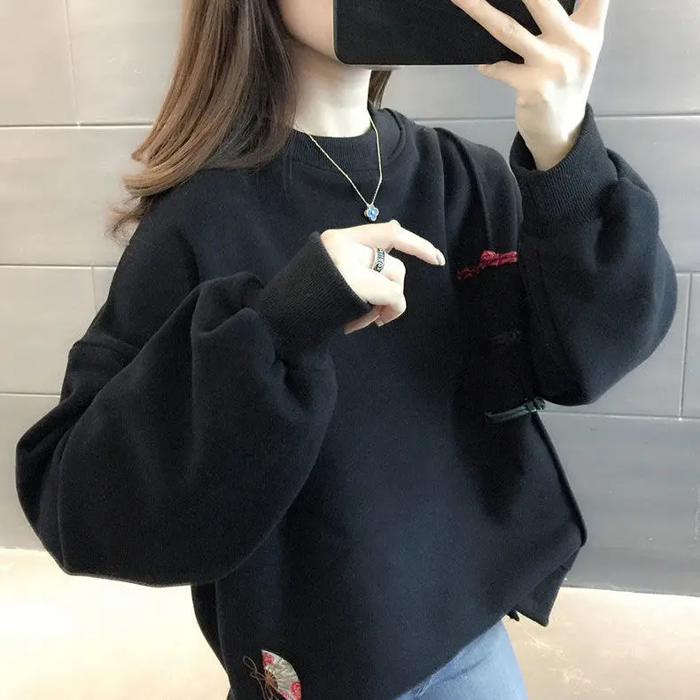 

Turtleneck round neck Sweatshirts new women's 2021 spring and autumn fashion Chinese style casual jacket women
