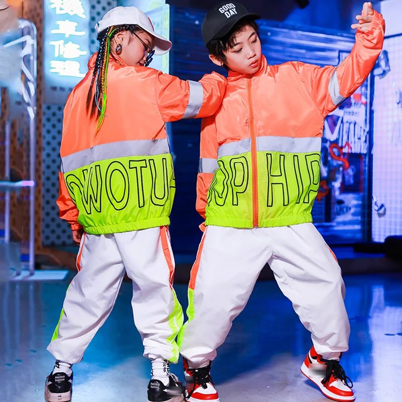 

Kids Hip-Hop Costume Suit Boys Street Dance Clothes Girls Loose Sweater White Pants Hiphop Performance Wear Stage Outfit