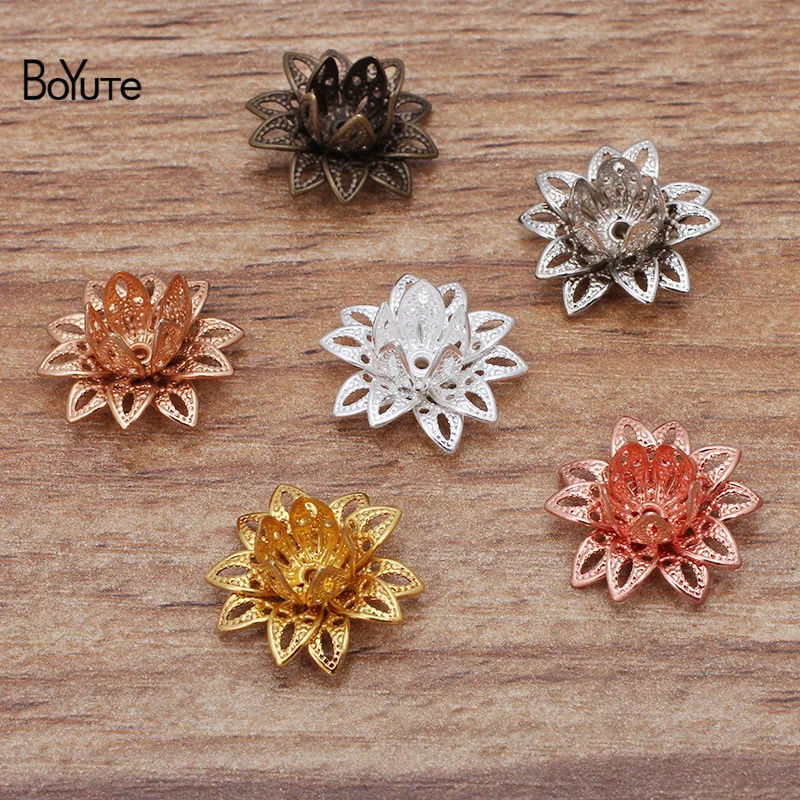 

BoYuTe (50 Pieces/Lot) 16MM Metal Brass Three-layer Filigree Lotus Materials Handmade Diy Jewelry Accessories