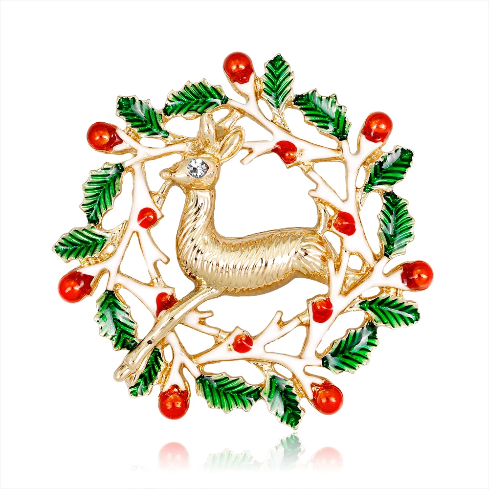 3 шт./партия модный Рождественский лось венок брошь кристалл милые Мультяшные