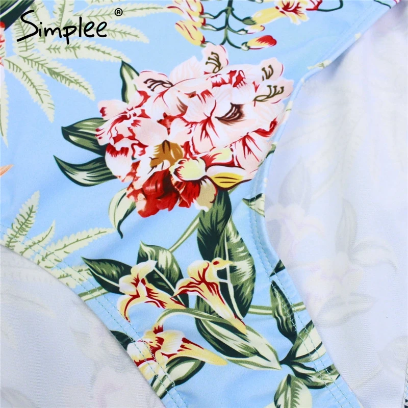 Женский купальник Simplee с цветочным принтом, цельный купальный костюм с пуш-ап и v-образным вырезом, полосатое пляжное боди, купальный костюм на лето