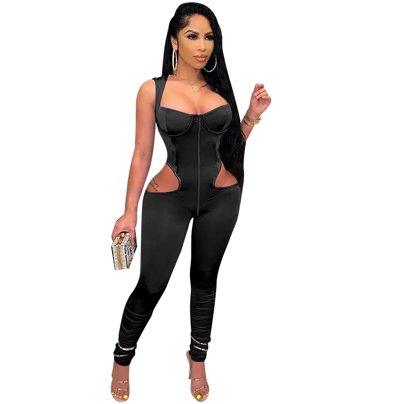 

Jumpsuit Female 2021 Overalls for Women Sexy Sleeveless Hollow Out Pencil Pants Slim Rompers Low Cut Street Club Party Wear