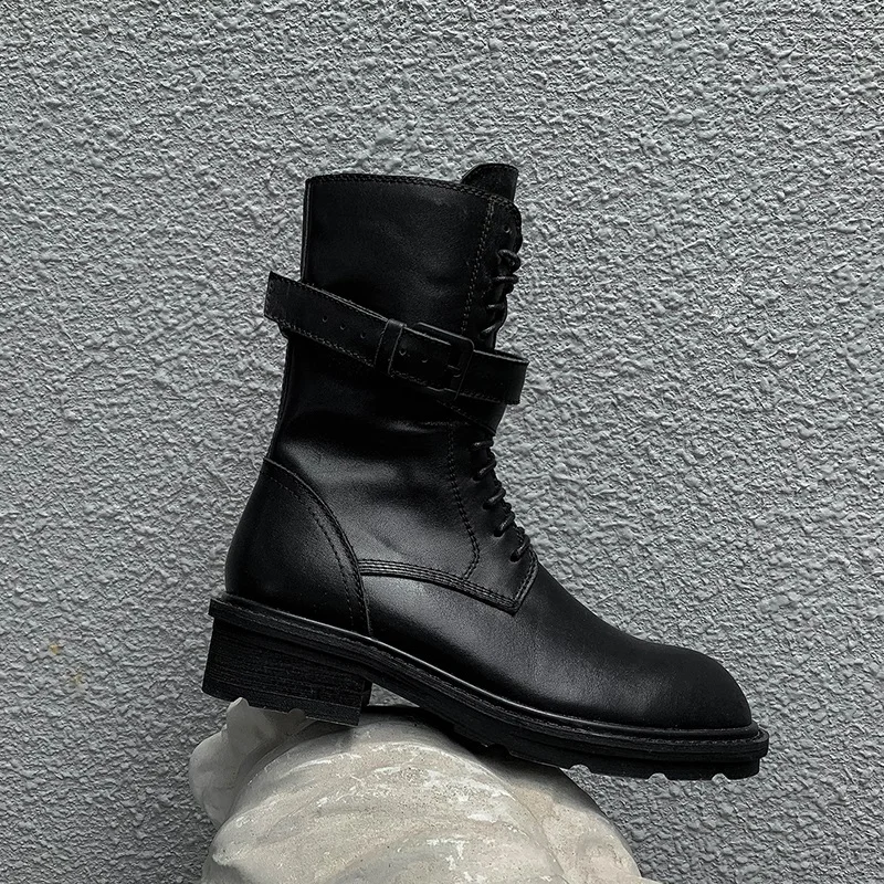 

autumn winter buckle genuine leather women ankle boots punk style motorcycle boots street shoes woman lace-up female short boots