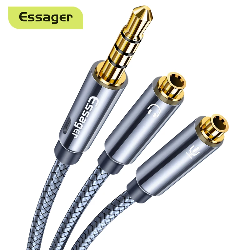 Essager аудио сплиттер для наушников расширение гарнитуры Кабель 3 5 мм угловой