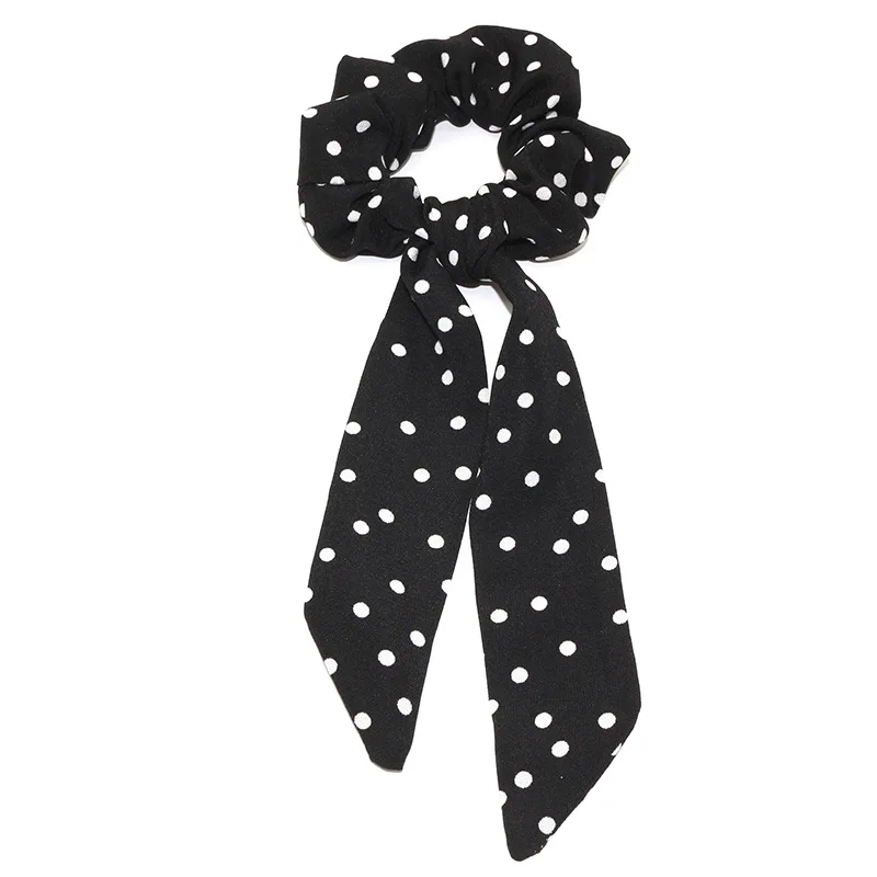 Резинка для волос в горошек женская эластичная лента с цветочным принтом шарф