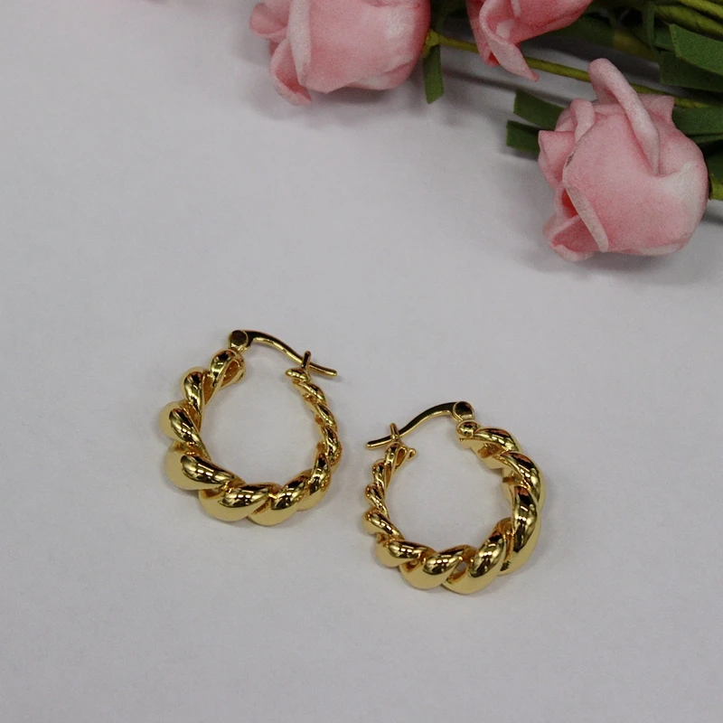 

Fashion Electroplating18K Real Gold Double Thread Spiral Weaving Retro Texture Female Ins Personality S925 Silver Needle Earrins