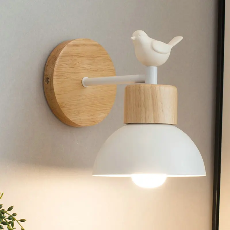 Modern LED Wall Lamp Wood Creative Lighting Fixture Guest Room Balcony Staircase Sconce Bedroom Bedside Bird Nordic Decor Light