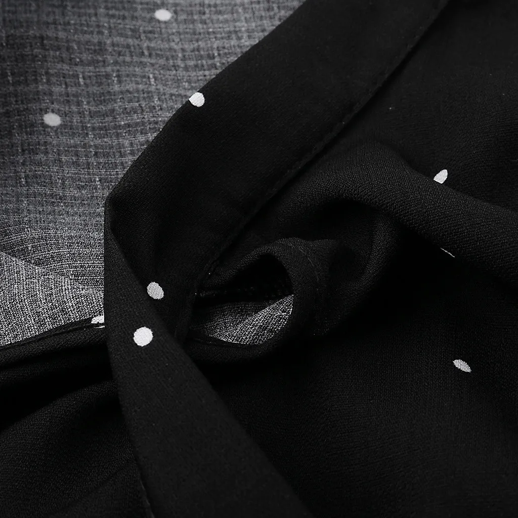 Женское шифоновое платье с v образным вырезом черное свободное в горошек размера