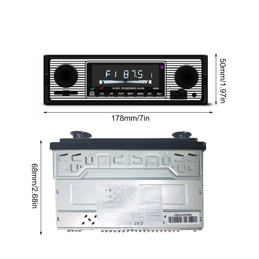 Винтажный автомобильный Bluetooth FM-радиоприемник mp3-плеер стерео USB AUX Классическая