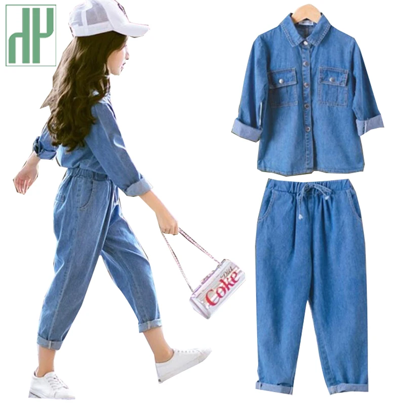 Детская одежда для девочек на весну и осень Одежда сна синего джинсового цвета