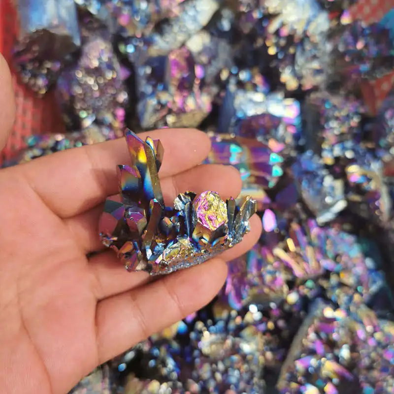 50-70g AAA Natural Aura Rainbow Titanium Quartz Crystal Cluster VUG Healing Stone |