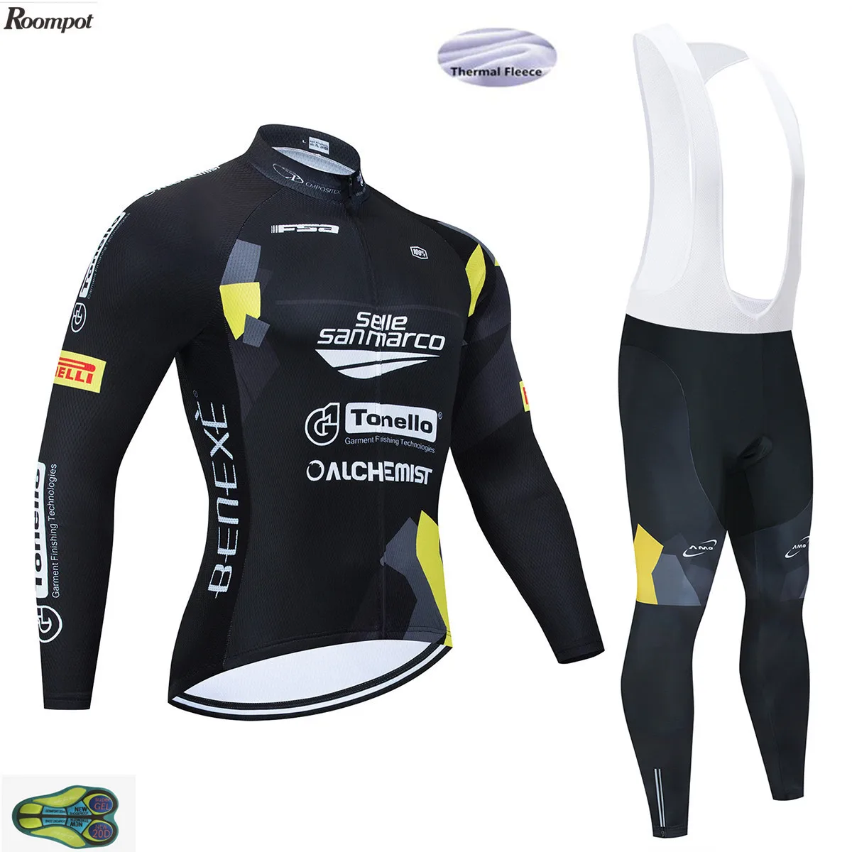 Зима 2020 черная термальная флисовая вело Джерси для команды велосипедные штаны